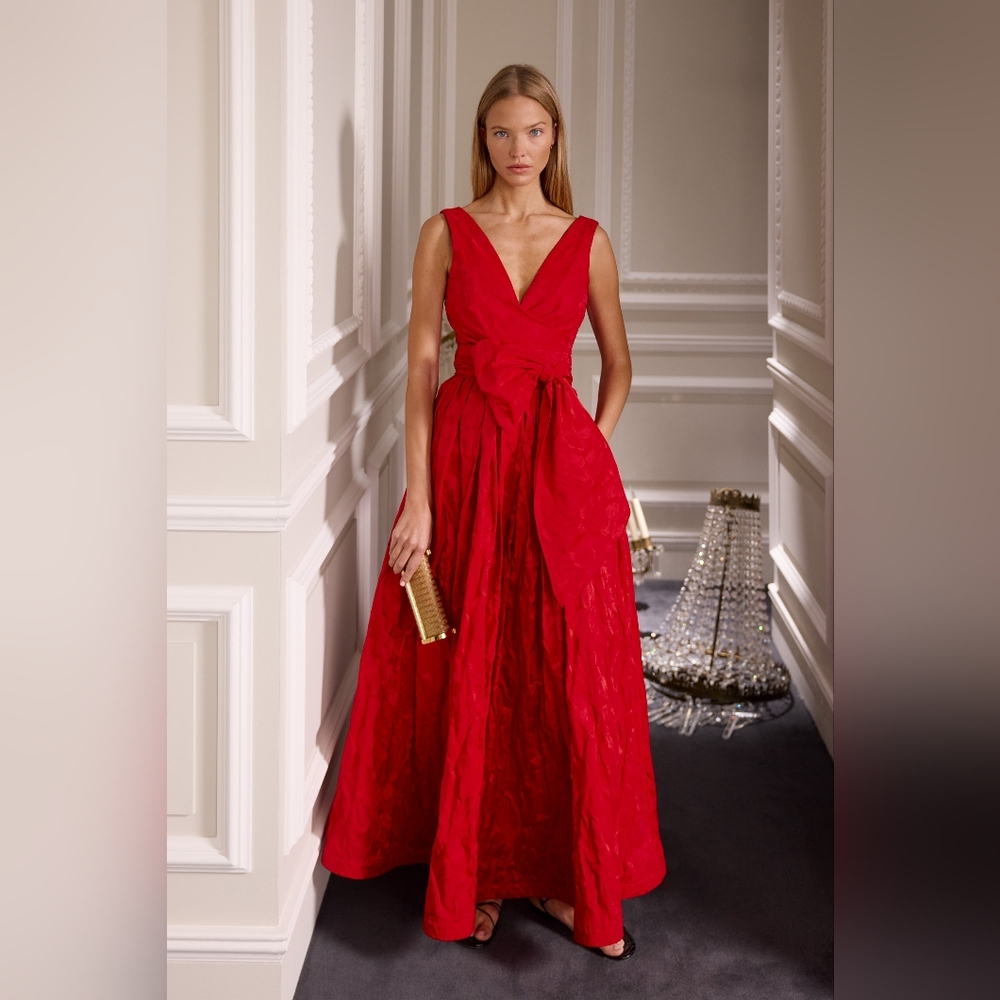 $3,000 CH CAROLINA HERRERA BLUE BROCADE GOWN S - Picture 14 of 15